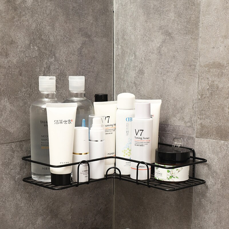 Etagère ventouse pour salle de bain ou cuisine, poinçon, cadre d&#39;angle, fer forgé, rangement de shampoing et accessoires