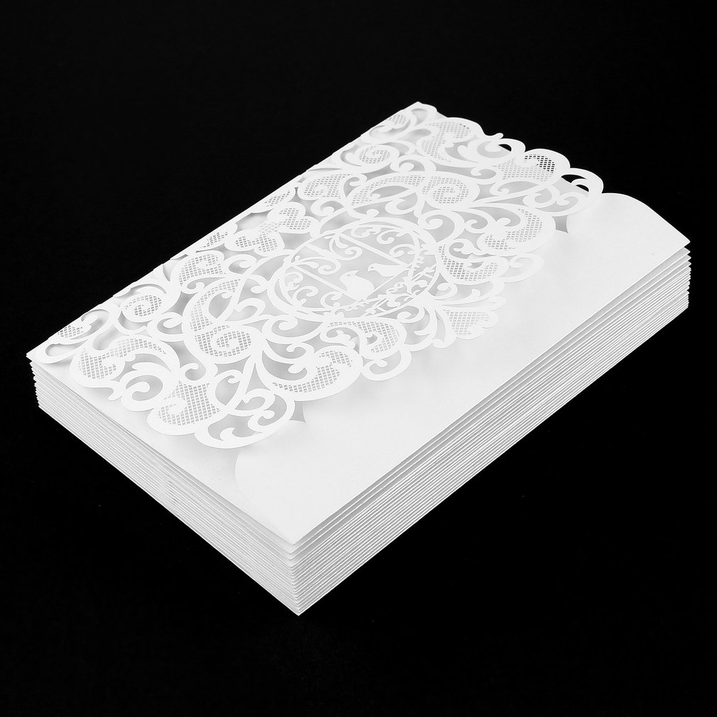 20pcs Foldable Invitation Card Cover Exquisite Hollow Out Bridal Wedding Dress Cover for Wedding Party Use