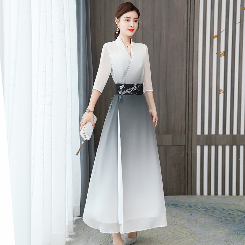 Vestido largo chino Qipao Ao Dai, vestido Oriental de Vietnam, Cheongsam tradicional chino Qipao, asiática, 11755