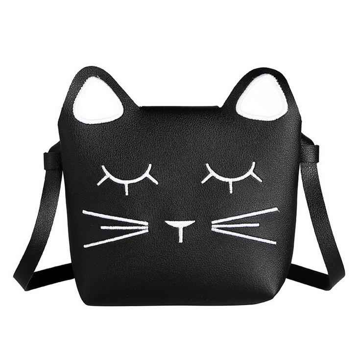 Mini Cartoon Kat Meisjes Messenger Bag Mooie Kinderen Prinses Mode Crossbody Tassen Vrouwelijke Karakter Schoudertas HS01: Black