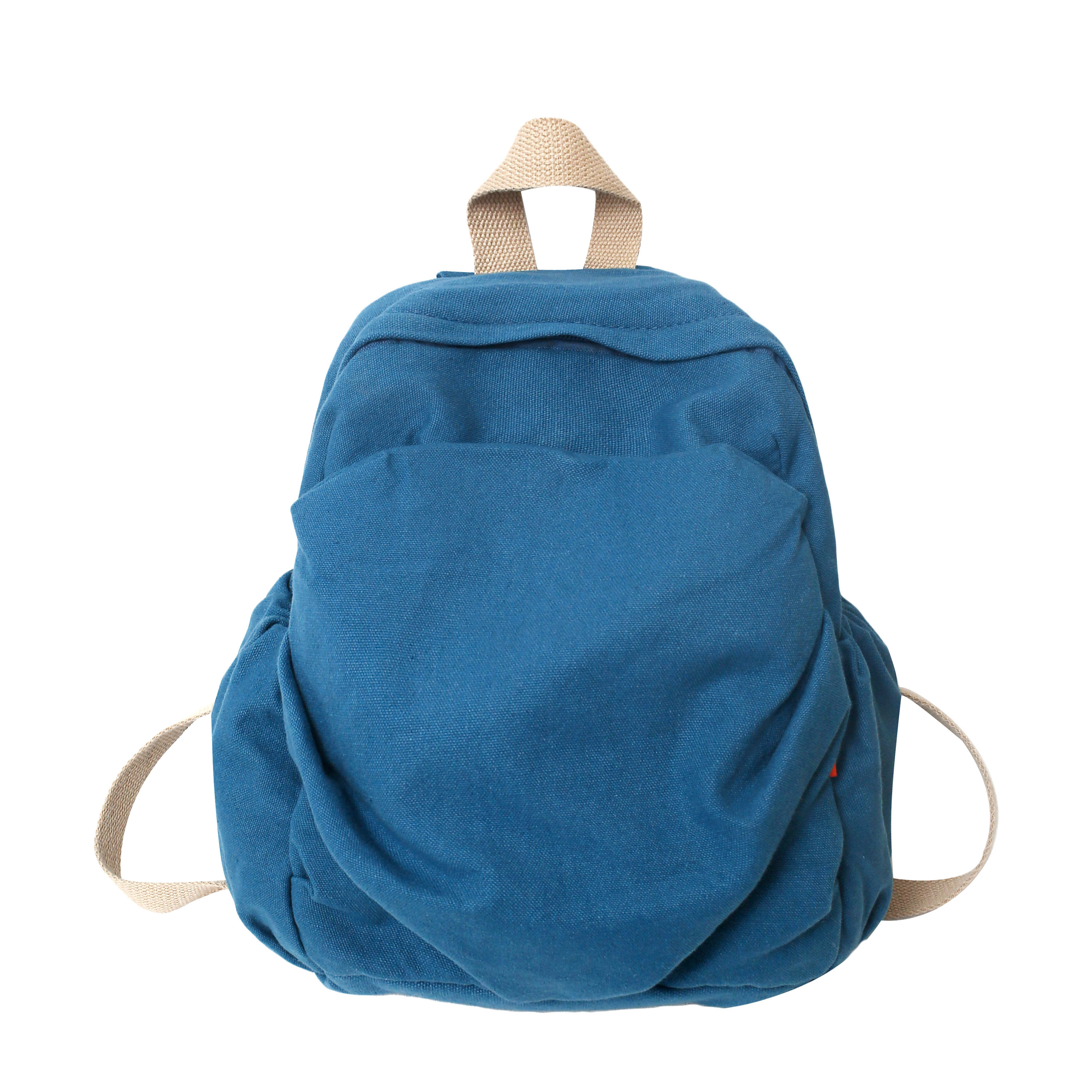 100% Baumwolle kleine Rucksäcke solide schwarz Freizeit oder Reisetaschen weiche Leinwand Pakete für Frauen hochwertige Tuch Umhängetaschen: Blau