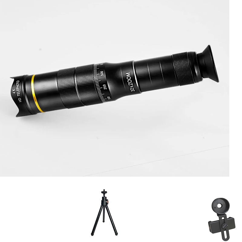 Lente con Zoom para teléfono móvil 4K 22/32 × lente telescópica teleobjetivo para fotografía y vídeo de alta definición: Gris