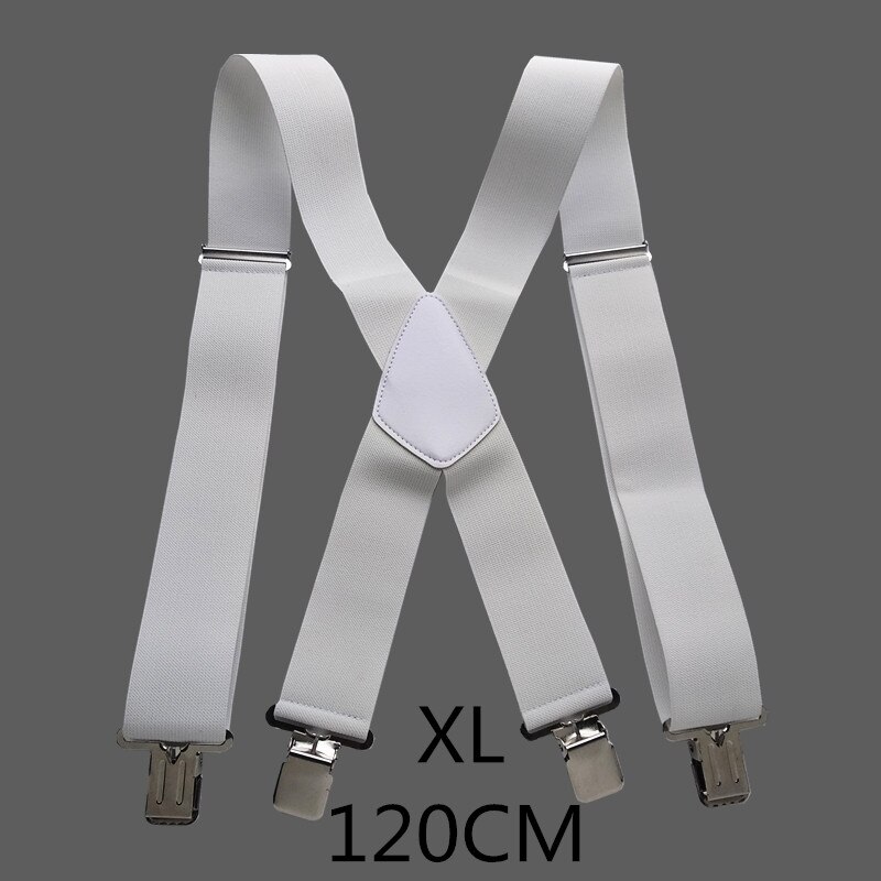 Bretelles réglables à haute élasticité pour homme, grande taille 50mm de large, 4 pinces solides, robustes, dos X, pantalons, 5 couleurs: white-120cm
