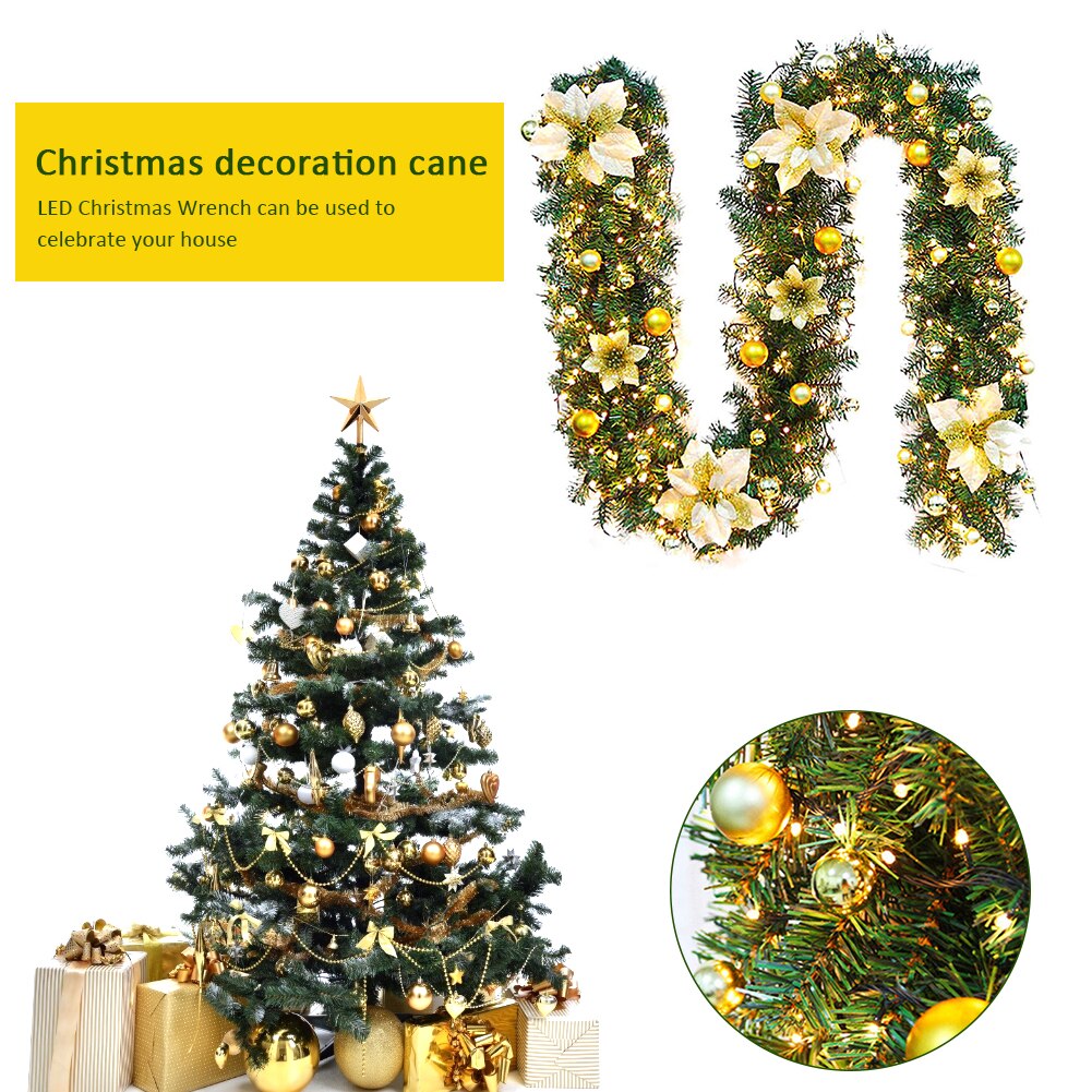 Xmas Garland Met Led String Lights 2.7M/9ft Kerstboom Ornamenten Decoraties Kerst Kunstmatige Krans Krans