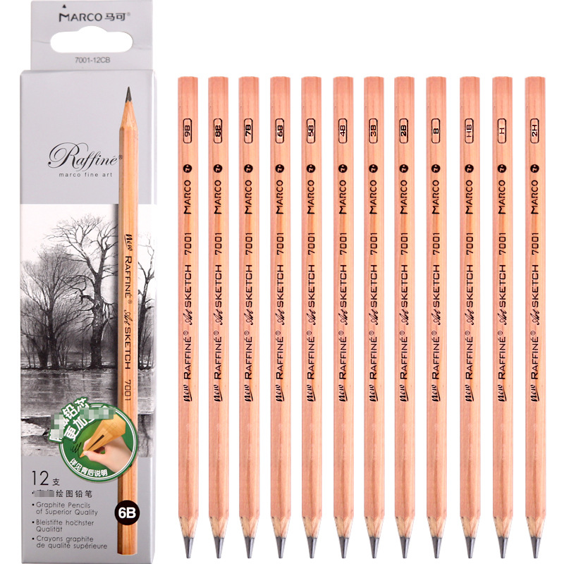 Marco Sketch Wooden Pencils 3H/2H/H/B/2B/3B/4B/5B/6B/7B/8B/9B/10B Pencil Art Painting Pencil School Office Supplies