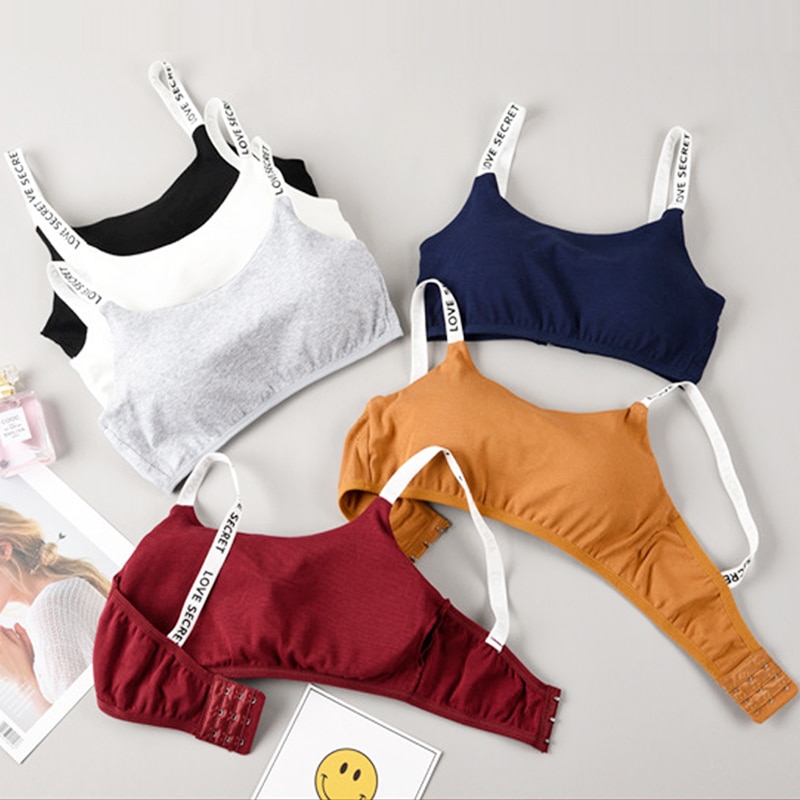 Sujetador de algodón con relleno desmontable sin costuras para mujer, sostén Sexy informal con estampado de letras sin anillo de acero, sujetador transpirable para fitness