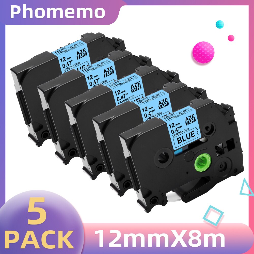 5PK Label Tape for P3100 E1000 Pro Ribbon Label Maker Printer Black on White TZe-231 TZe-631 Compatible for Brother Label Tapes: 5pcs Black on Blue