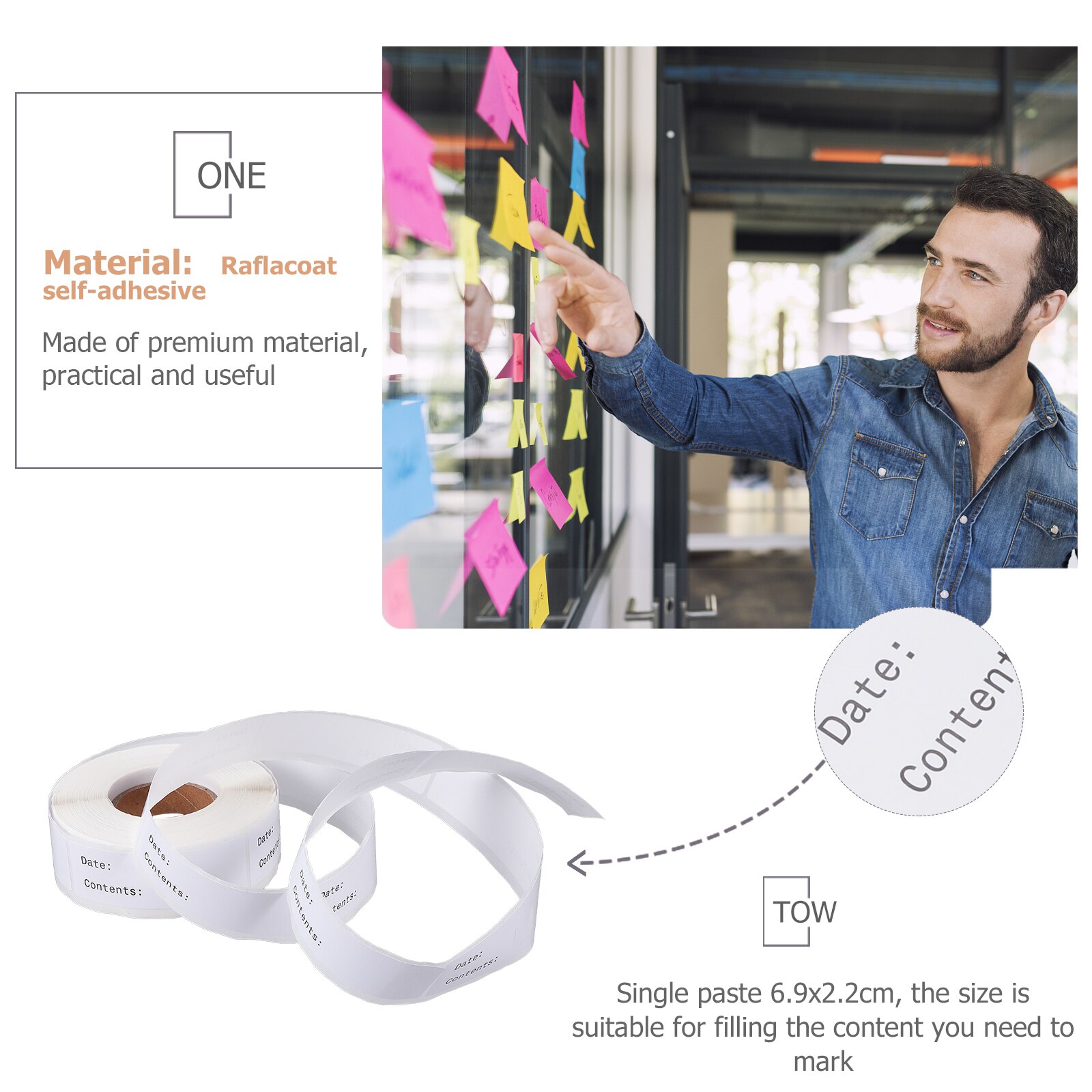 1 Roll of Category Stickers Date Contents Noting Stickers Food Classified Labels