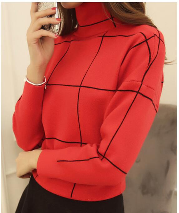 Pull à col roulé femmes pull Patchwork tenue décontracté ample Han édition épais à manches longues tricot vêtements Vestidos LXJ974: Rouge