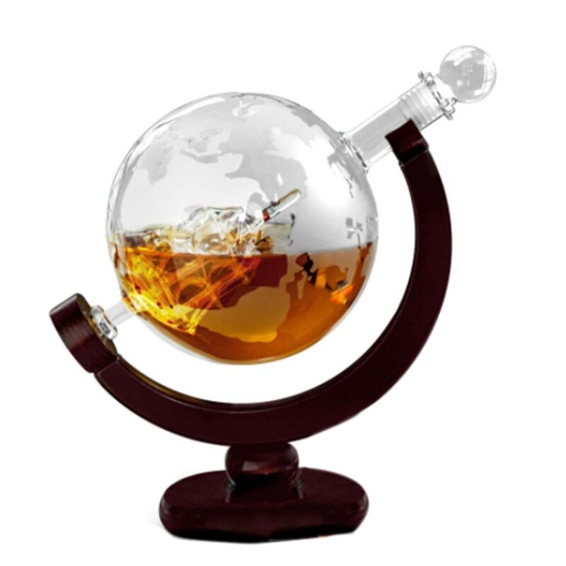 850Ml Globe Glazen Fles Met Houten Base Whiskey Decanter Antieke Whiskey Dispenser Thuis Bar Decor