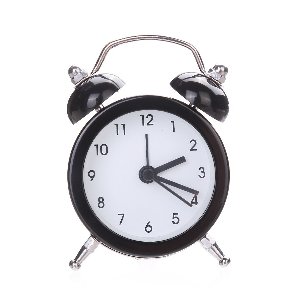 Mini alarm clock Electronic Round Number Double Bell Desk Table Watch Twin Bell Silent Alloy Stainless Metal Alarm Clock#L5$: black