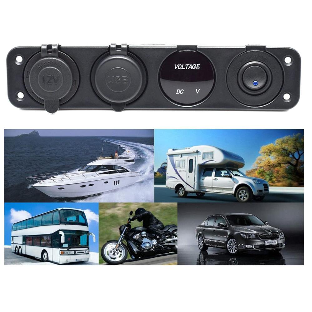 Dual Usb Socket Charger 2.1A & 2.1A + Led Voltmeter + 12V Stopcontact + On-Off Toggle schakelaar Vier Functies Panel Voor Auto Boot