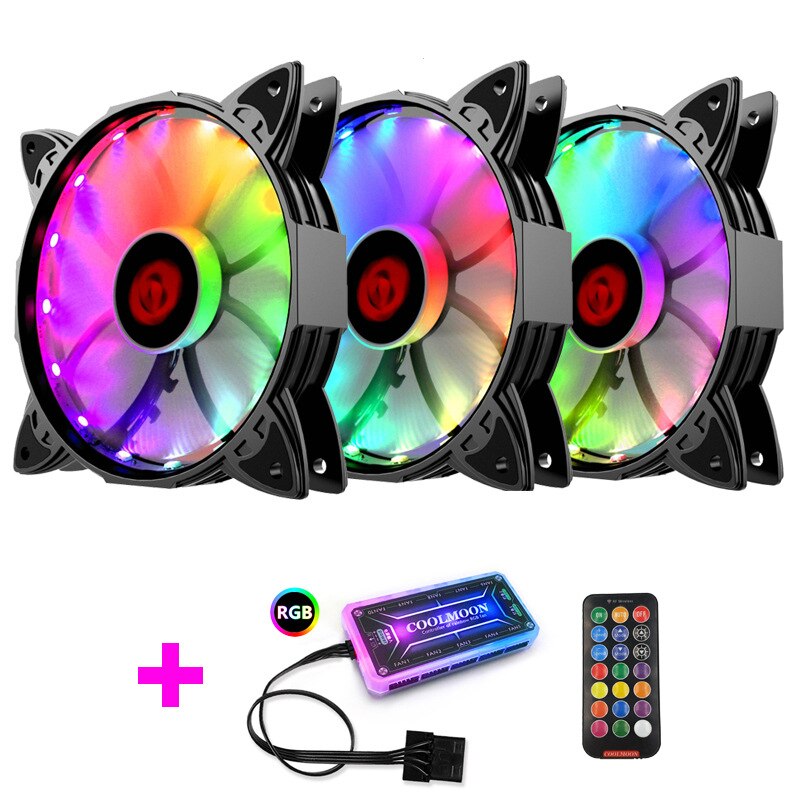 COOLMOON HUPO Computer Case PC Cooling Fan RGB Adjust 120mm Quiet + IR Remote Computer Cooler RGB CPU Case Fan Three In One