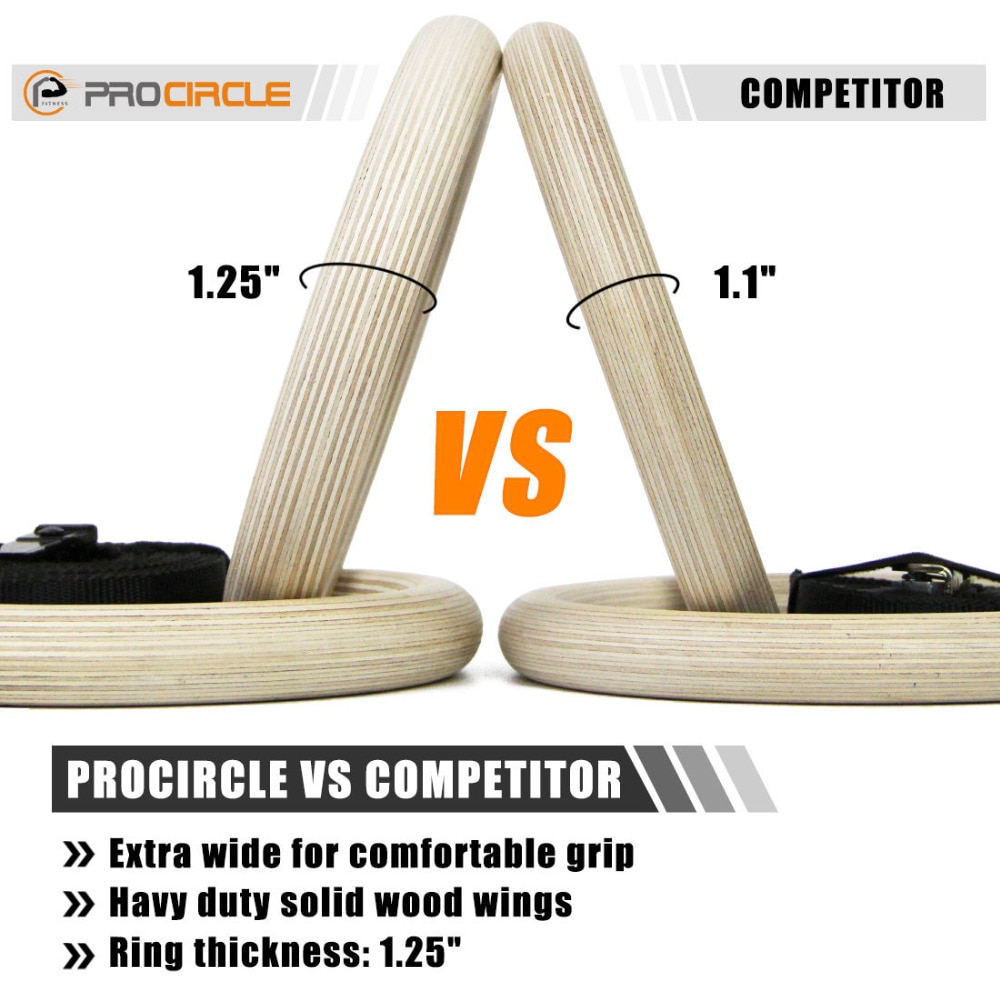 PROCIRCLE 32CM Wood Gymnastic Rings Workout For Home Gym & Cross Fitness Great for Your Muscle Ups Pull Ups & Strength Training