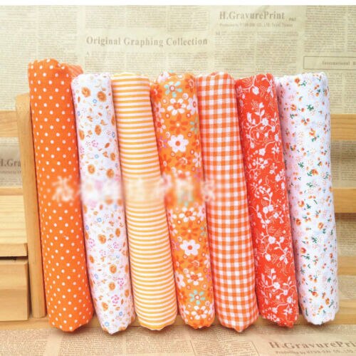 Series 7 pieces Assorted Pre-Cut Bundle Charm Cotton Quilt Fabric 25cm x 25cm for DIY Sewing Craft Flower Fabric: Orange Series