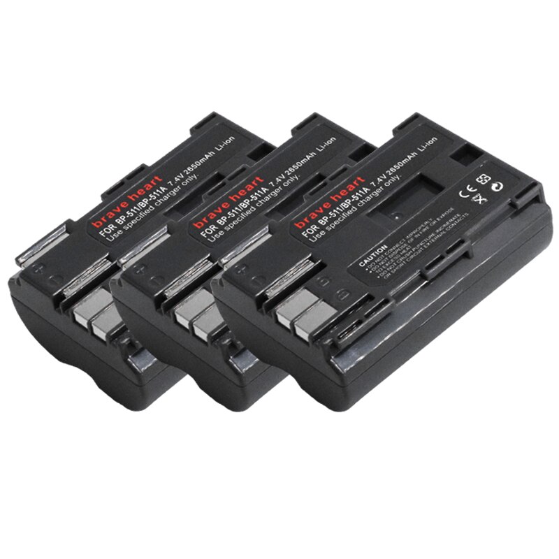BP-511 BP-511A 2650mAh Camera Battery BP511 BP 511 For Canon EOS 40D 300D 5D 20D 30D 50D 10D D60 G6 BP 511A: 3battery