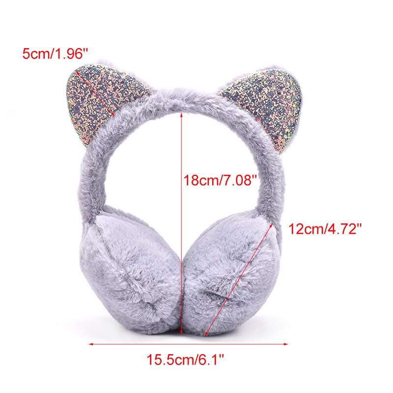 Cat Ear Muffs Earlap Glitter Sequin Earmuffs Headband Women Girl Fur Winter Ear Warmer Earmuffs
