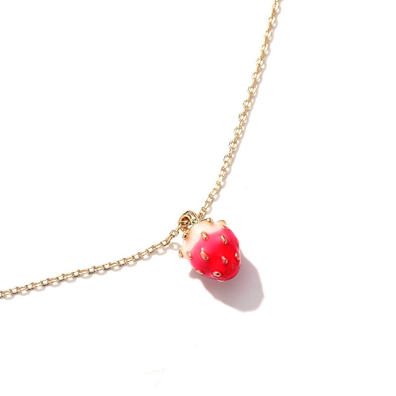 Aardbei Ketting Vrouwen Koreaanse Stijl Eenvoudige Studenten Mori Serie Verse Choker Ins Meisje Hart Netwerk Rode Chique Ketting: Gold Tone Strawberry Necklace Choker