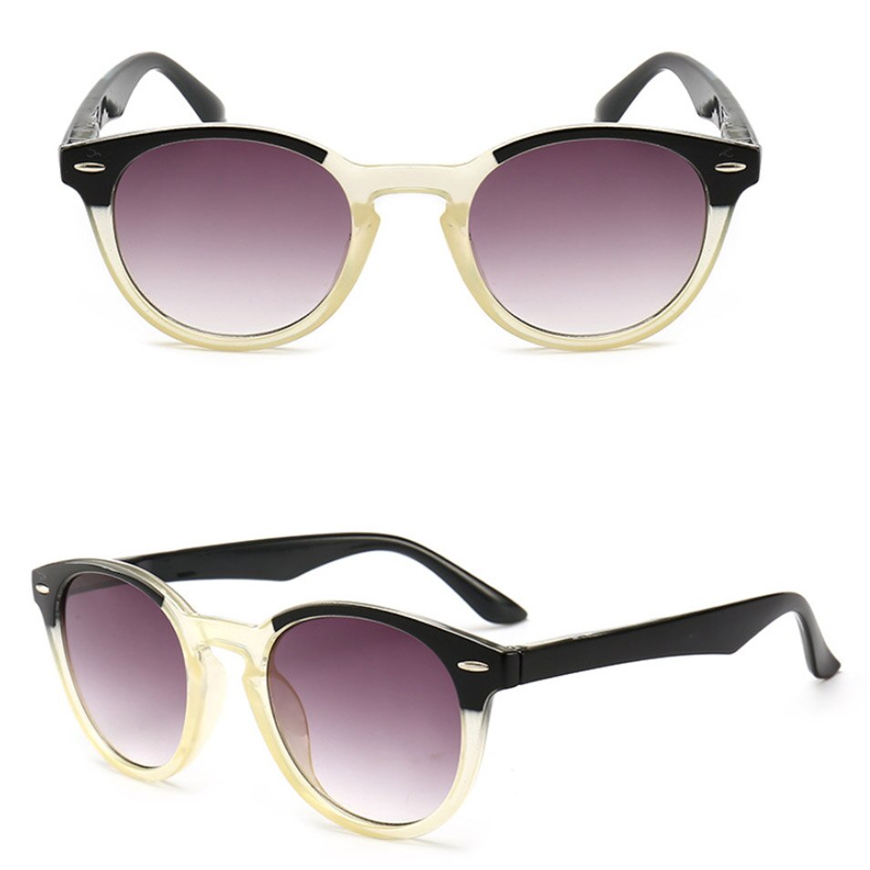 Getönte Lesebrille Runde Vintage Grade Grau Objektiv Anti UV Presbyopie 1,0 1,5 2,0 2,5 3,0 3,5 4,0 Dioptrien mit Elastische Bein: YELLOW / +100
