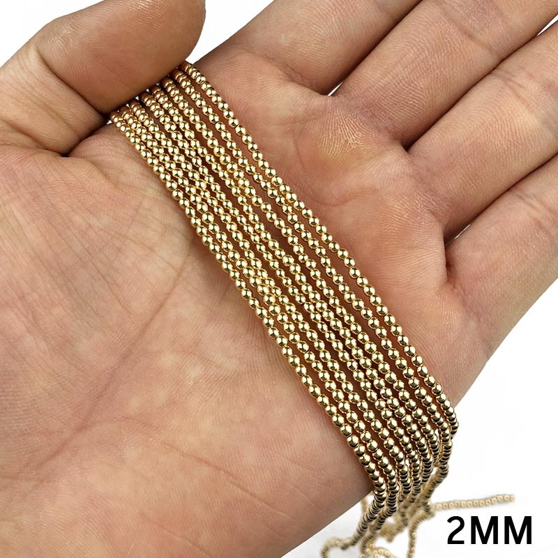 JHNBY Ronde Hematiet kralen 2/3/4/6/8/10mm Natuursteen 14 Goud kleur Losse kralen ball Sieraden armbanden Maken DIY Accessoires: 2mm 300pcs