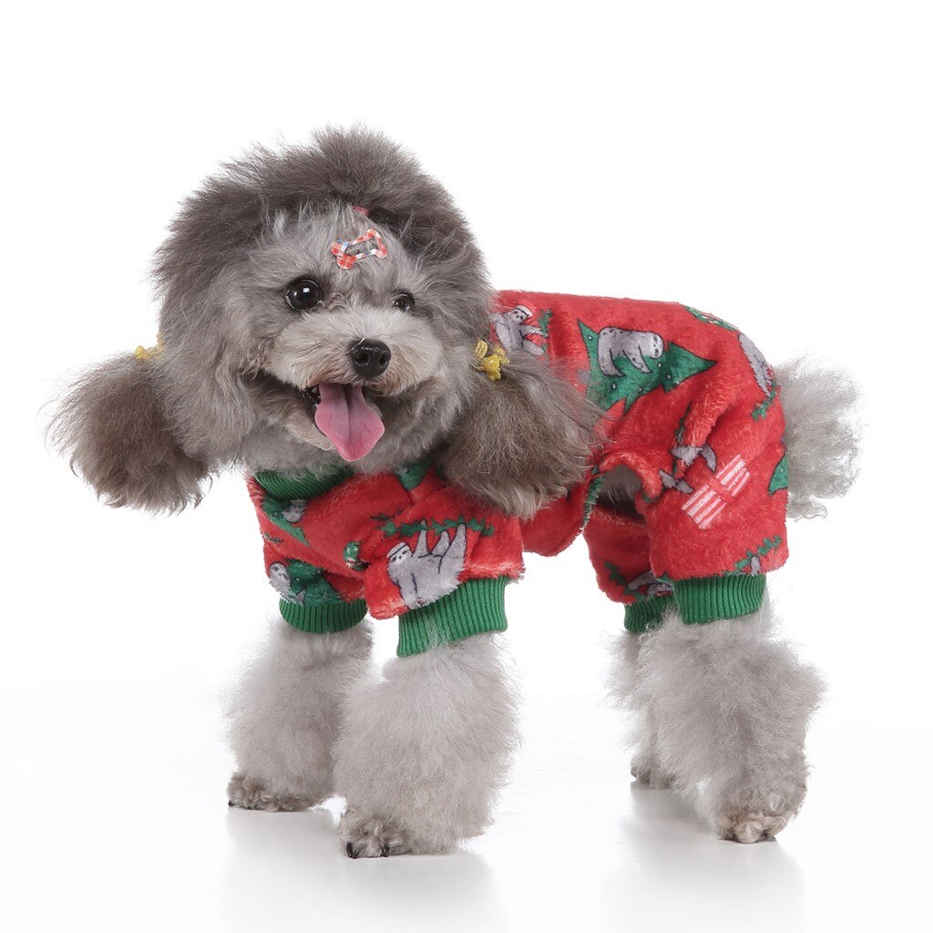 Bonito sloth natal desenhos animados imprimir vermelho cachorro macacão macio quente coral velo roupas para cães de estimação filhote de cachorro inverno vestuário 208