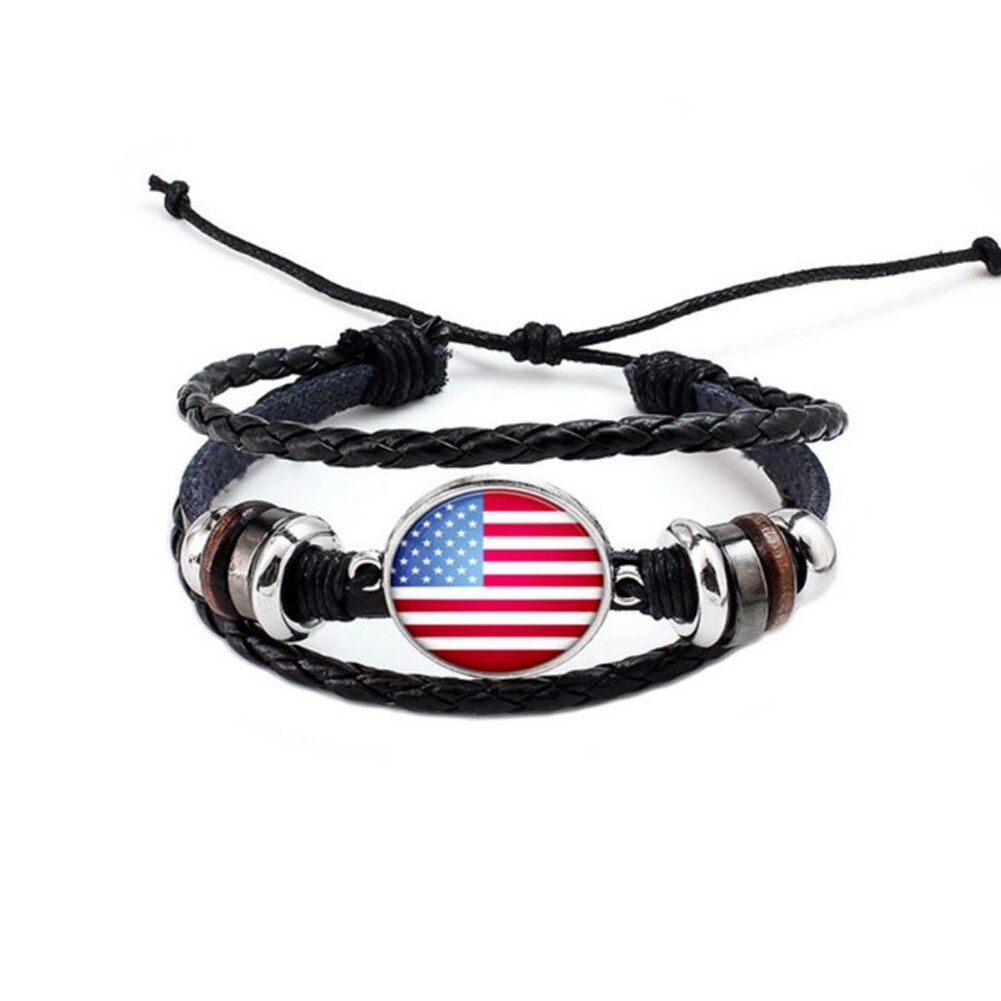 Football Team Logo Beads Multi-layered Bangle Jewelry Russian World National Flag Braided Rope Charm Punk