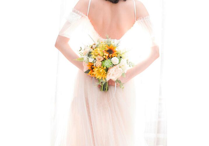 JaneVini żółty panna młoda ślub bukiety ślubne kwiaty sztuczne słonecznika jedwab Róża druhna broszki bukiet Fleur 2019 nowy