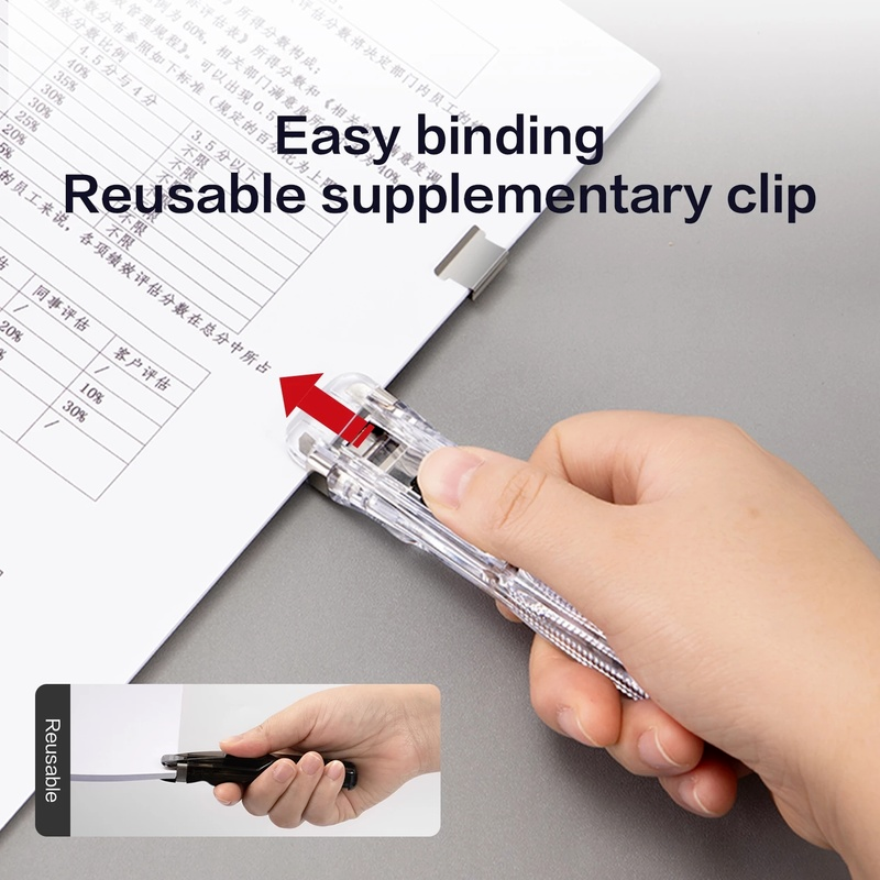 Staple Metal Clip Push Hand Paper Clipper with Refill Fixing Organizing Stapler Reusable Push Clamp for Document File Stationery