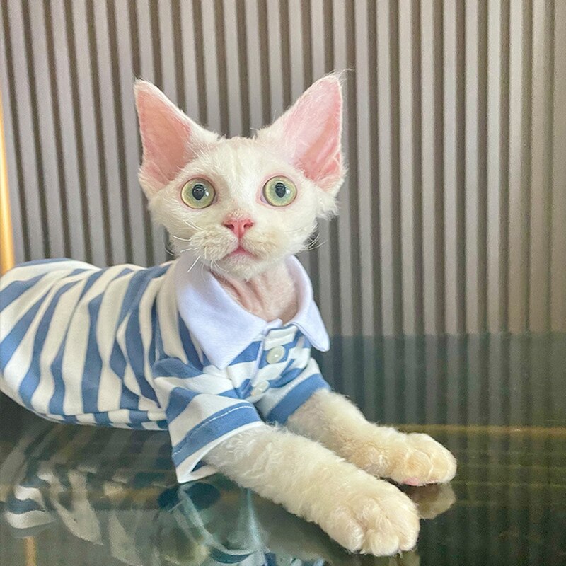 Hairless Cat Clothes Sphinx Devon Clothes Autumn Winter Collar Polo Shirt Elastic 100% Cotton Style Clothing for Cats