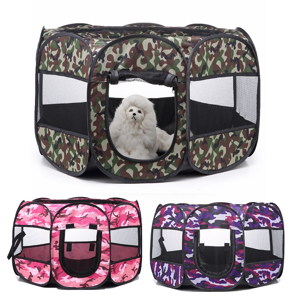 Camouflage Portable Folding Dog Kennel Outdoor Indoor Dog Crate Fences House Cage Water Resistant Mesh Shade Pet Cat Playpen