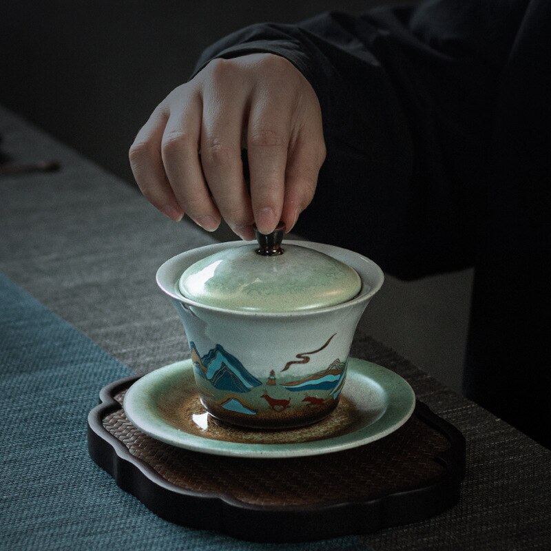 Fu Rushan zuppiera ceramica antica giapponese Gaiwan grande tazza da tè ciotola da cerimonia del tè Kung Fu impostato da tè impostato da tè cina cinese Gaiwan