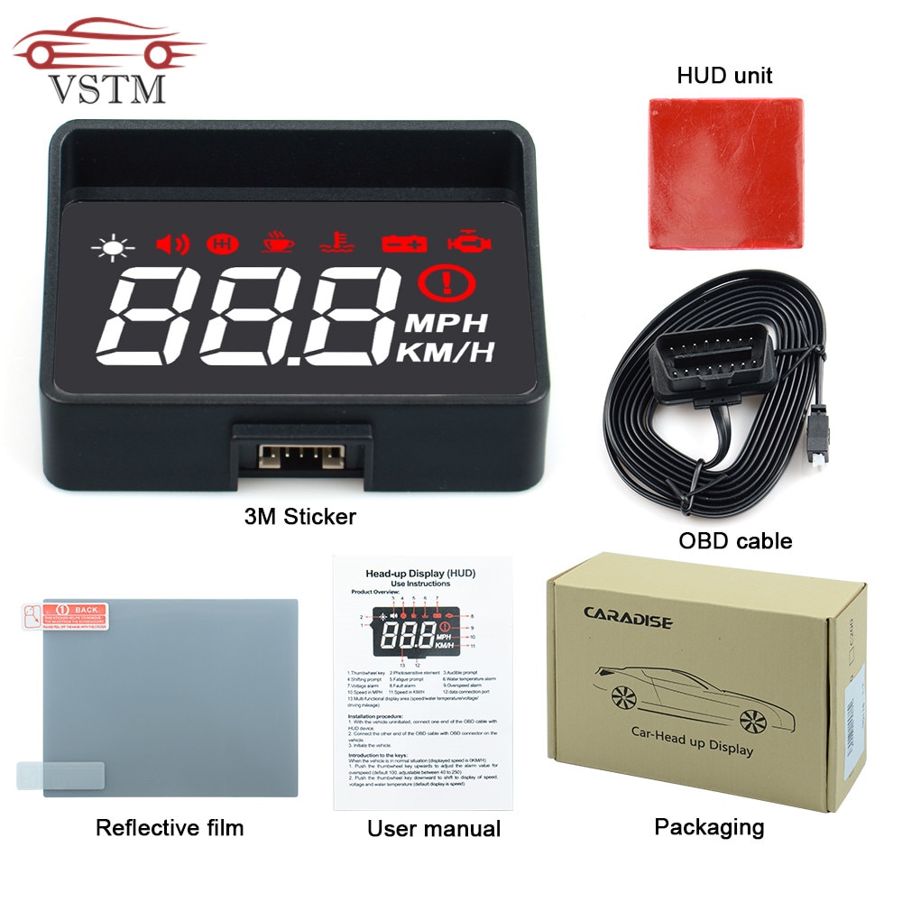 Auto Hud Head Up Display A100s OBD2 Ii Euobd Overspeed Waarschuwing Systeem Projector Voorruit Auto Elektronische Voltage Alarm