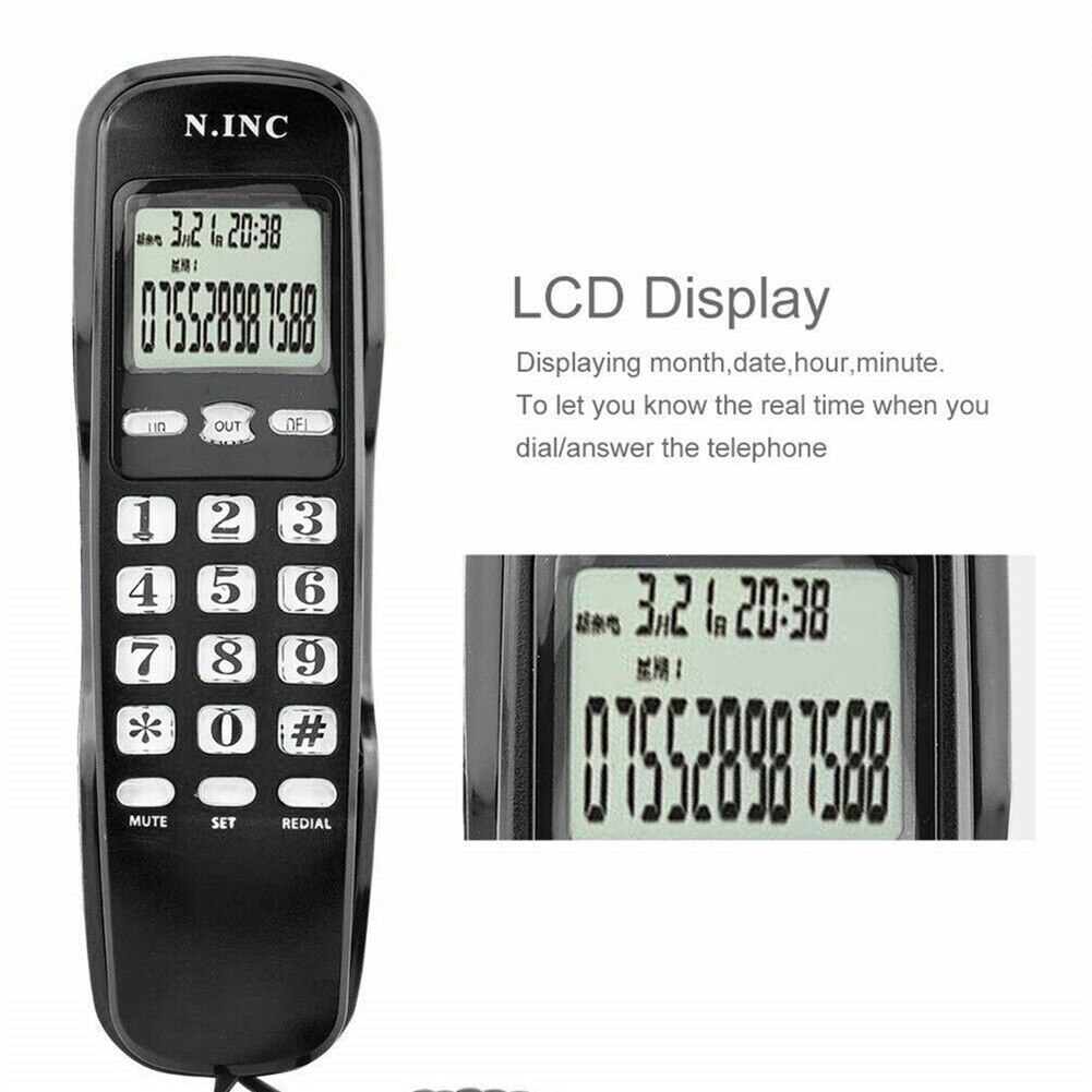 Mini Portable Home Office LCD Display Business Corded Telephone Wall Mounted Landline Caller ID Callback Ringtone Adjustment