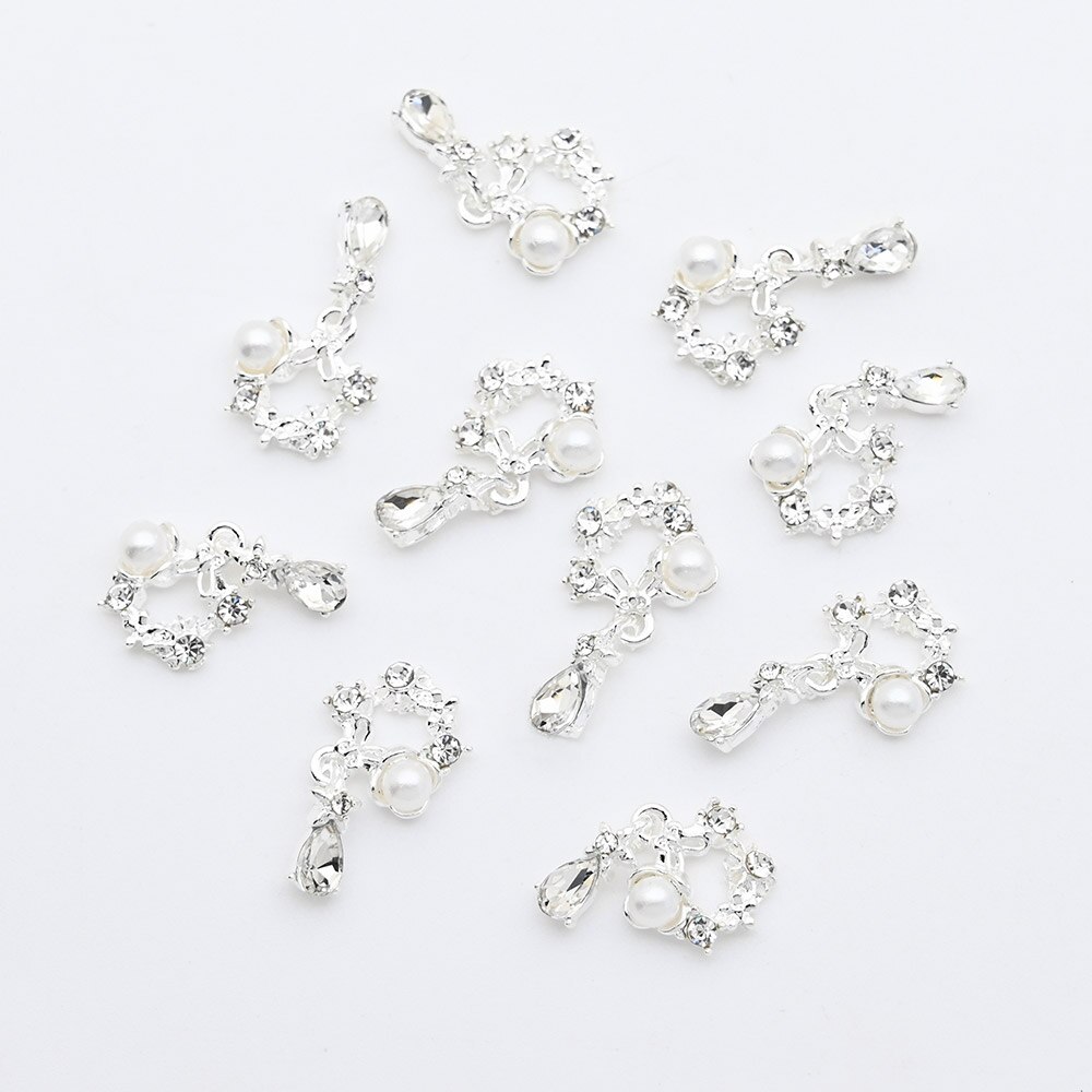 10pcs-Heart Jewelry Nail Dangle Charms Angel With Pearls+Rhinestones Decors For Acrylic Nails 18 Manicure Decorations #F2: JE0757