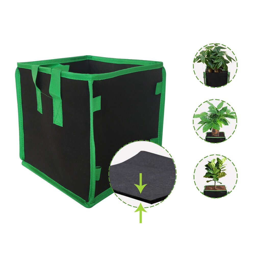 Vierkante Grow Bag 3/5/7/10 Gallon Plant Pot Niet-geweven Zwart Groen Tuin Gereedschap Draagbare planten Container Met Handvat