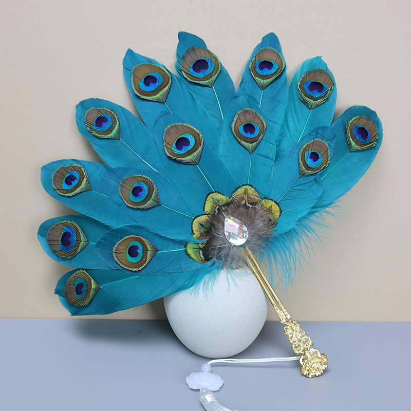 Beautiful Handmade Feather Fan Cheongsam Stage Performance Photography Props Wedding Dance Party Handheld Fan Decoration: army green