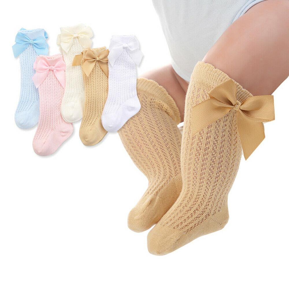 Calcetines para bebés para niños y niñas hasta la rodilla calcetines Medias calentadores de piernas Lazo de algodón sólido elástico bonito 0-3Y