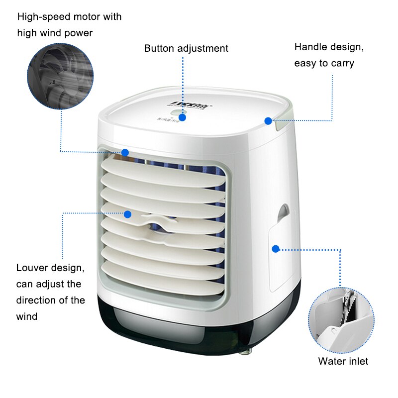 Mini bærbar klimaanlæg 7 farver ledet luftfugtighedsrenser usb desktop luftkølerventilator med vandtank hjem 5v
