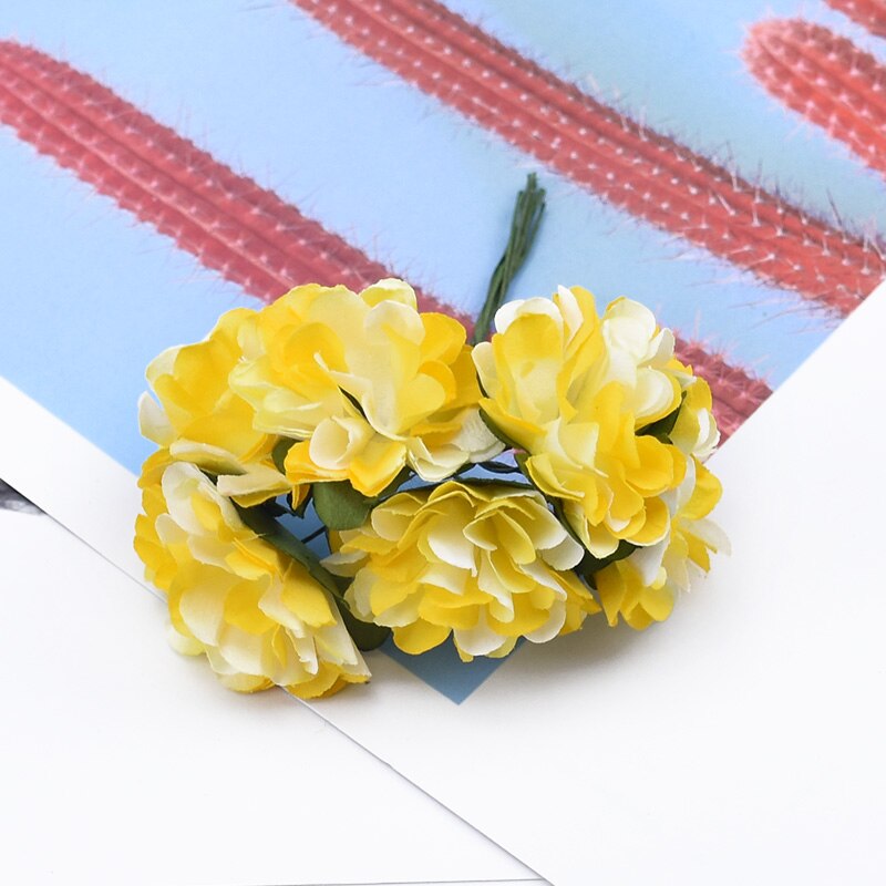 6 stykker papir nellike blomster dekorativ krans brud håndled broche juleblomster gør det selv bryllup boks kunstige blomster: 5
