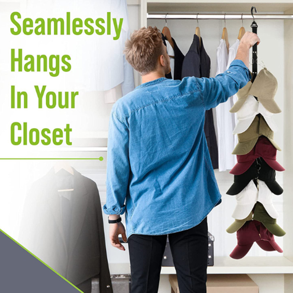 Organizer na kapelusze, wieszak na drążek do szafy, łatwe przechowywanie kapeluszy, wieszaki na czapki baseballowe, 16 klipsy na czapki z daszkiem, czapki golfowe, czapki bejsbolowe