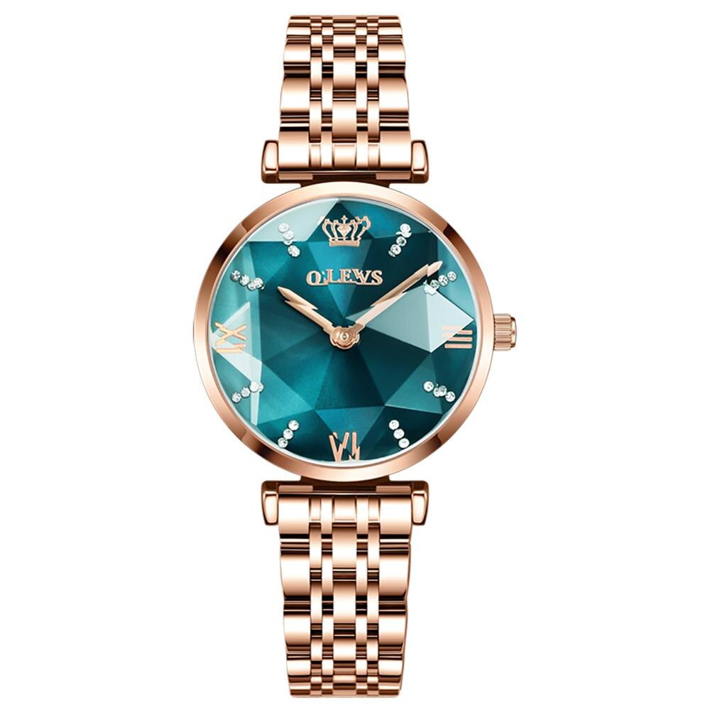 Luxe Vrouwen Horloge Rose Goud Rvs Waterdicht Dameshorloge Rode Jurk Vrouw Polshorloge Cadeau Voor Vrouw Montre Femme: Rose Gold Green