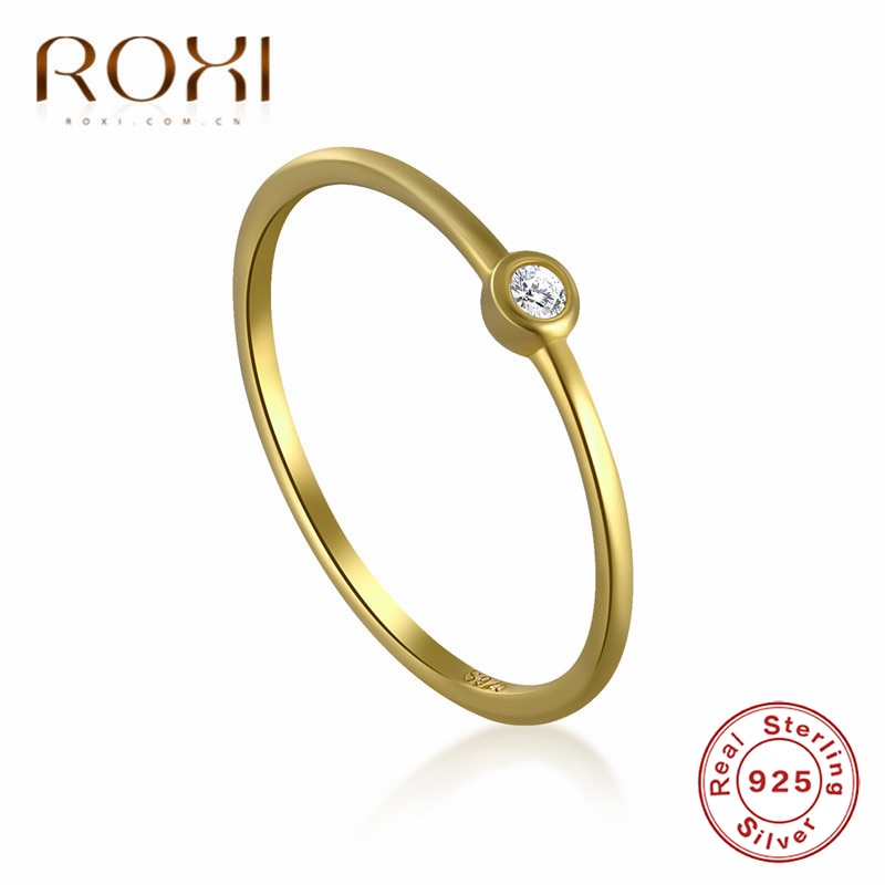 ROXI 925 Prata Branco Zircon Anéis de Casamento para As Mulheres Anel Dainty Minimalista Fina Rodada Cúbicos de Zircônia Anel Casal Presentes