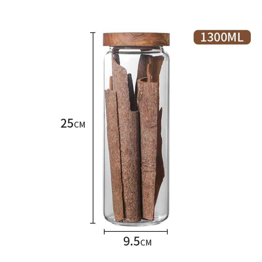 Matglass med trelokk oppbevaring kjøkken matte krydder krydder blomst te frokostblanding lufttette glasskrukker forseglet beholder: 1300ml