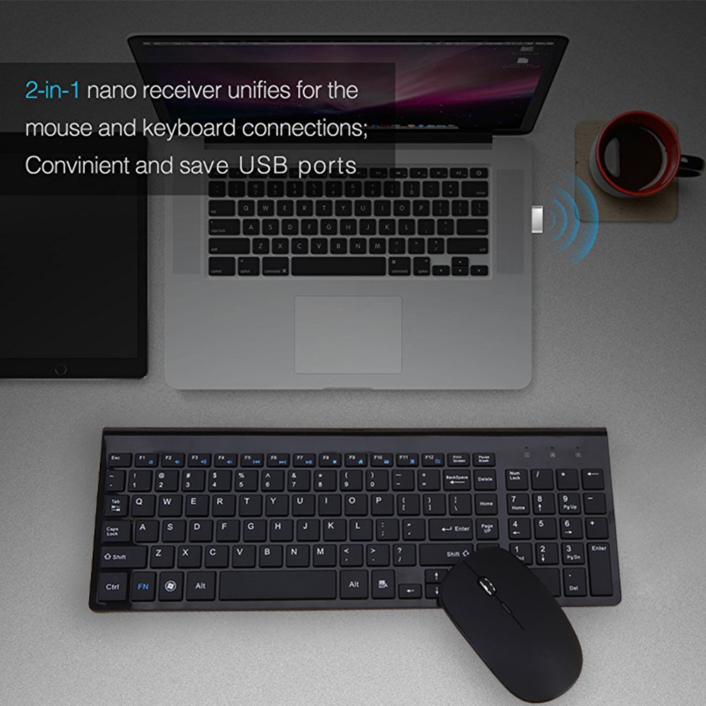 SeenDa 2.4G Wireless Keyboard and Mouse Combo Compact Quiet Full Size Wireless Keyboard and Mouse Set for Windows Computer PC