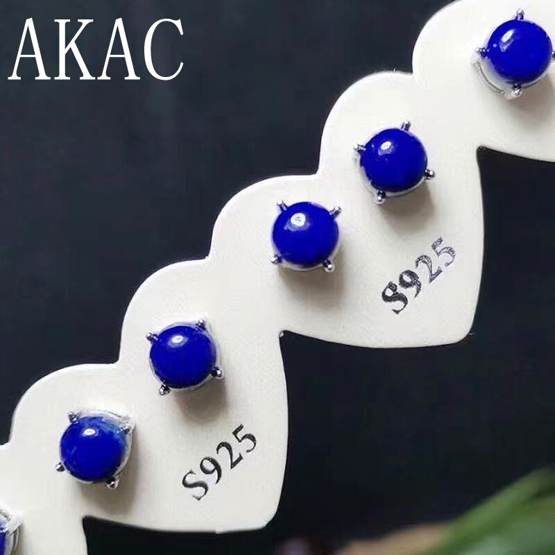 925 Sterling Zilver Pprox6-7mm Natuurlijke Lapis Lazuli Stud Oorbellen Eenvoudige Stijl