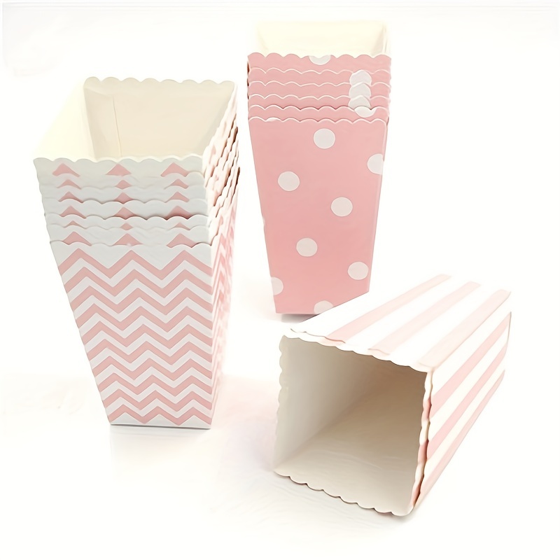 12 Uds. Cajas de palomitas de maíz de papel rosa, de lunares a rayas, cubos de cartón para dulces para teatro, Carnaval, bolsas de recuerdo de de cumpleaños