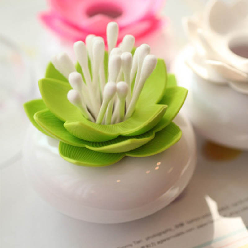Porte-coton 2 en 1 distributeur de q-tip en forme de Lotus porte-coton support pour cure-dents