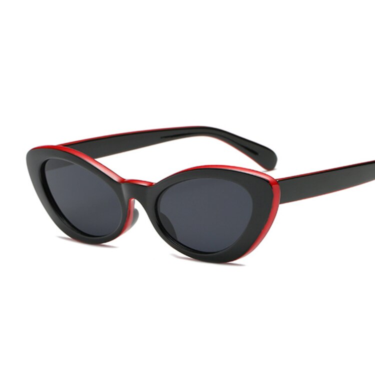 Små ovale solbriller kvinder cat eye brand vintage retro skinny cateye stel bittesmå solbriller kvindelige nuancer: Rød sort
