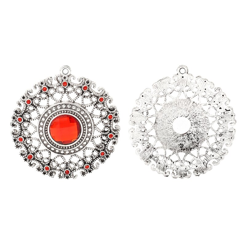 ZXZ 2pcs Tibetan Silver Large Filigree Flower & Crystal Rhinestone Round Charms Pendants for Necklace Jewelry Making Findings