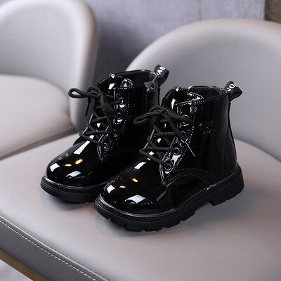 British Style Boys Martin Boots 2022 Autumn Kids PU Leather Botas Waterproof Girls Ankle Boots Baby Toddle Shoes: Black / 26(15.5cm insole)